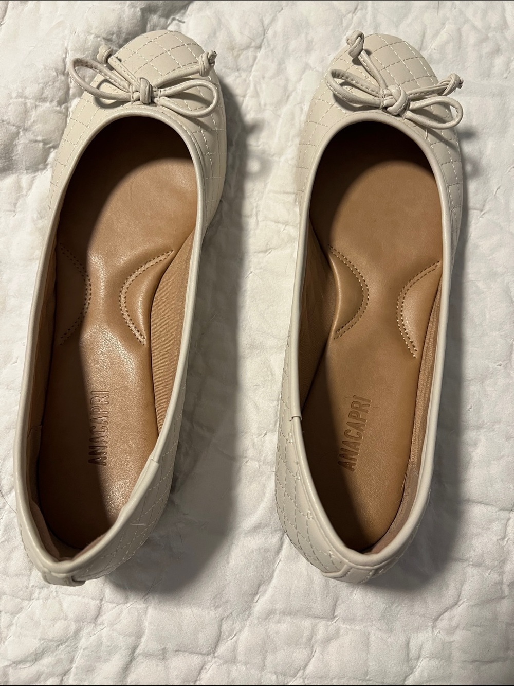 Ivory Quilted Bow Ballet Flats